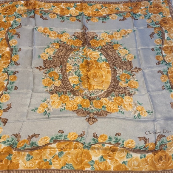 Dior Other - Dior Floral Silk Scarf - Blue and Gold